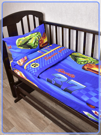 Детское постельное белье бязь Гонки вид 1 синий