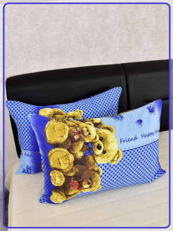 Детские наволочки Ивановская бязь Медвежата вид 1 синий 2 шт.