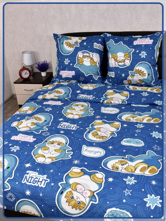Детское постельное белье бязь Кот Акула вид 2/10 темно-синий