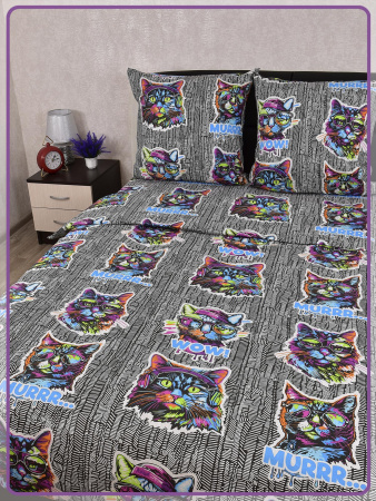 Детское постельное белье бязь Неоновые коты вид 6 разноцветный