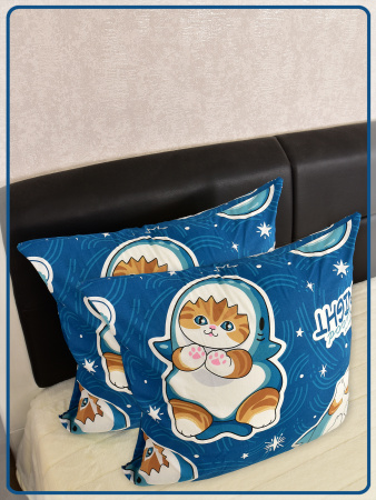 Детские наволочки Ивановская бязь Кот Акула вид 2/10 темно-синий 2 шт