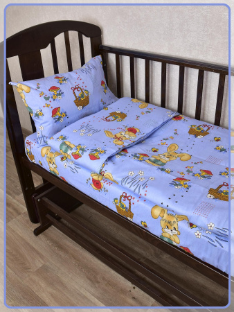 Детское постельное белье бязь Зайчики с корзинкой вид 2 синий