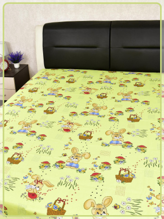 Детская простыня Ивановская бязь Зайчики с корзинкой вид 3 зеленый