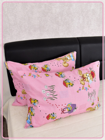 Детские наволочки Ивановская бязь Зайчики с корзинкой вид 1 розовый 2 шт.