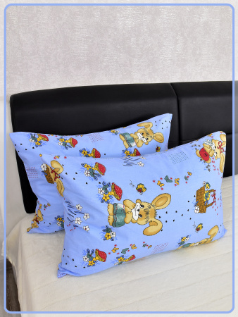 Детские наволочки Ивановская бязь Зайчики с корзинкой вид 2 голубой 2 шт.