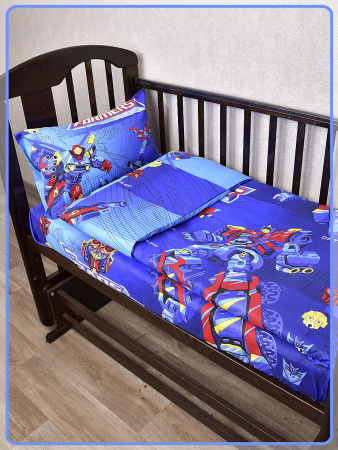 Детское постельное белье бязь Роботы синие