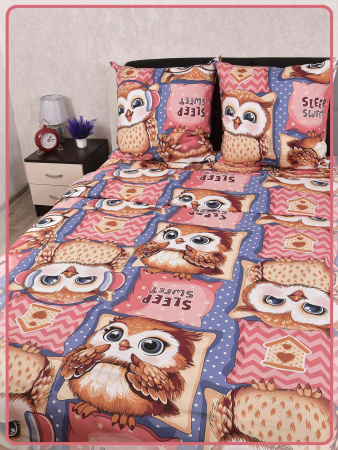 Детское постельное белье бязь Совиный домик вид 1/3 бежево-розовый