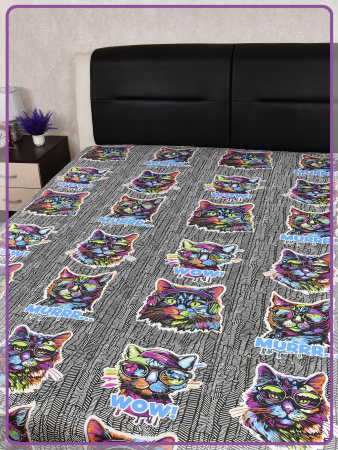 Детская простыня Ивановская бязь Неоновые коты вид 6 разноцветный