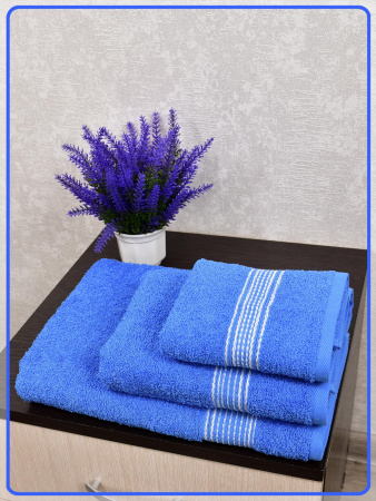 Набор махровых полотенец 3 шт Васильковый