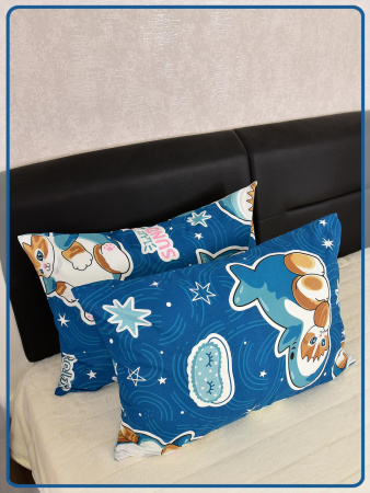 Детские наволочки Ивановская бязь Кот Акула вид 2/10 темно-синий 2 шт