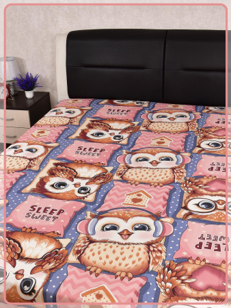 Детская простыня Ивановская бязь Совиный домик вид 1/3 бежево-розовый