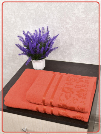 Набор махровых полотенец Атласная лента жаккард алый