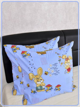 Детские наволочки Ивановская бязь Зайчики с корзинкой вид 2 голубой 2 шт.