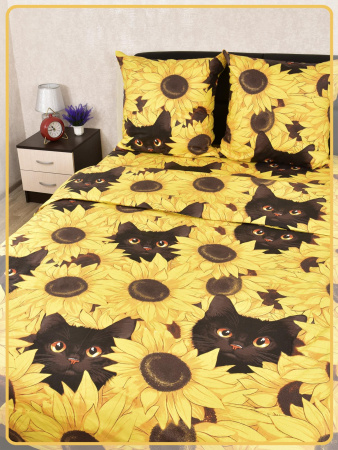 Постельное белье Шуйская бязь Кошки желтые 21994-1